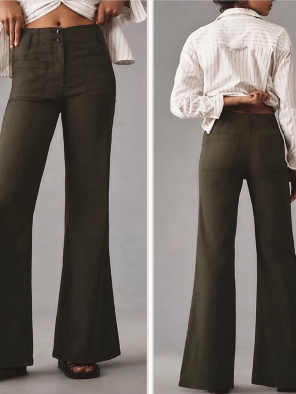 Anthropologie Maeve Junie Jean linen blend  full length pant green